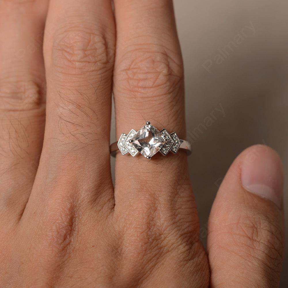 Cushion Cut White Topaz Wedding Ring - Palmary