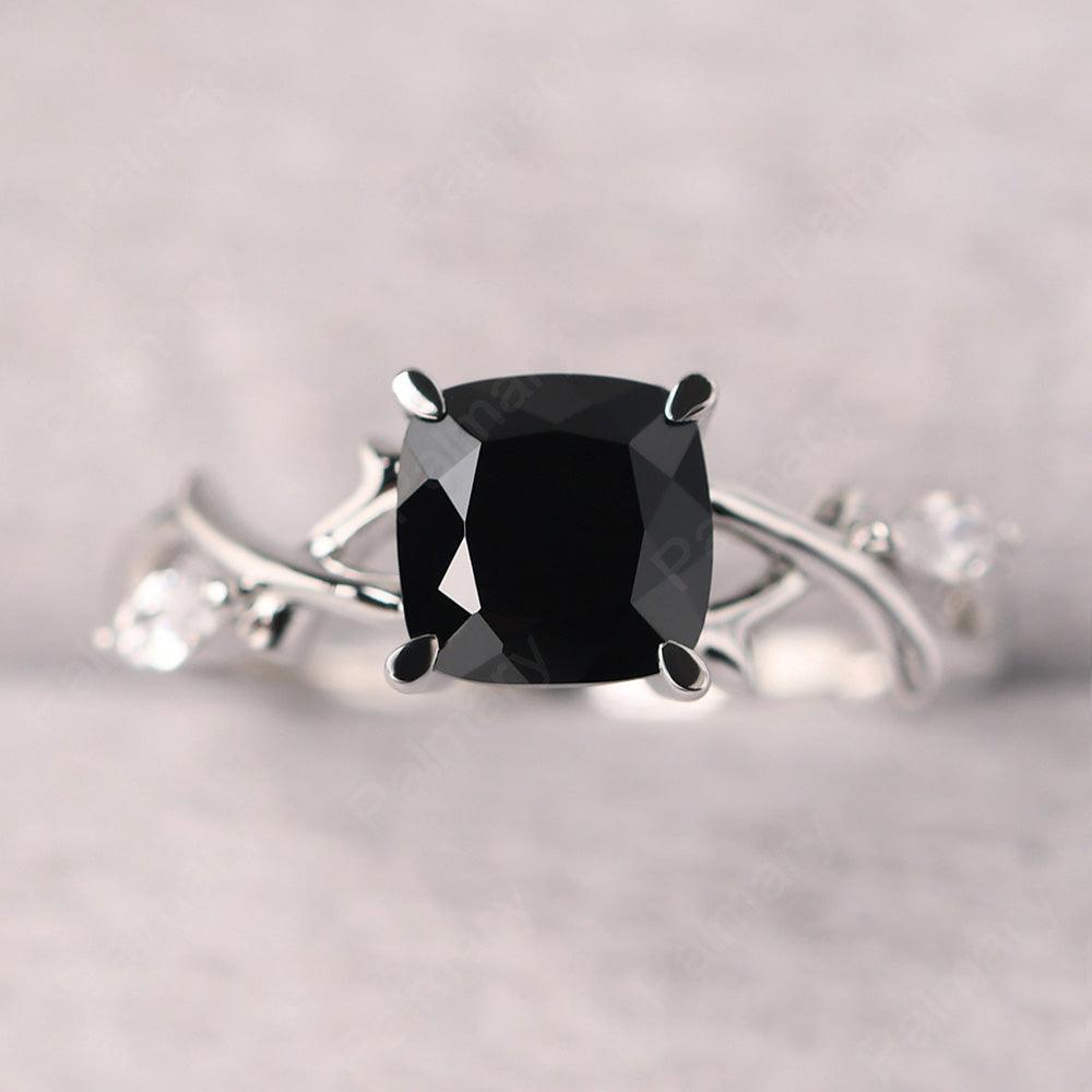 Cushion Cut Black Spinel Ring Sterling Silver - Palmary