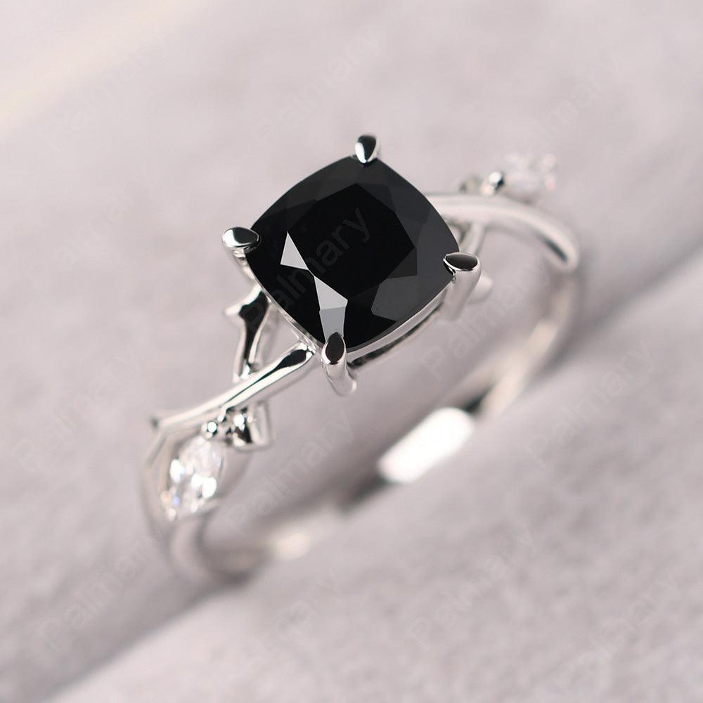 Cushion Cut Black Spinel Ring Sterling Silver - Palmary