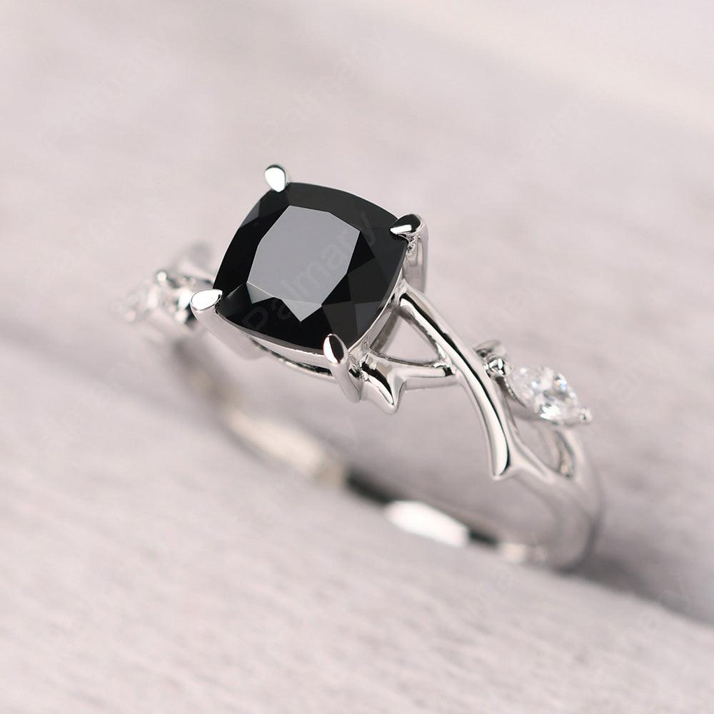 Cushion Cut Black Spinel Ring Sterling Silver - Palmary