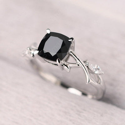 Cushion Cut Black Spinel Ring Sterling Silver - Palmary