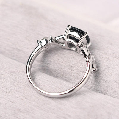 Cushion Cut Black Spinel Ring Sterling Silver - Palmary