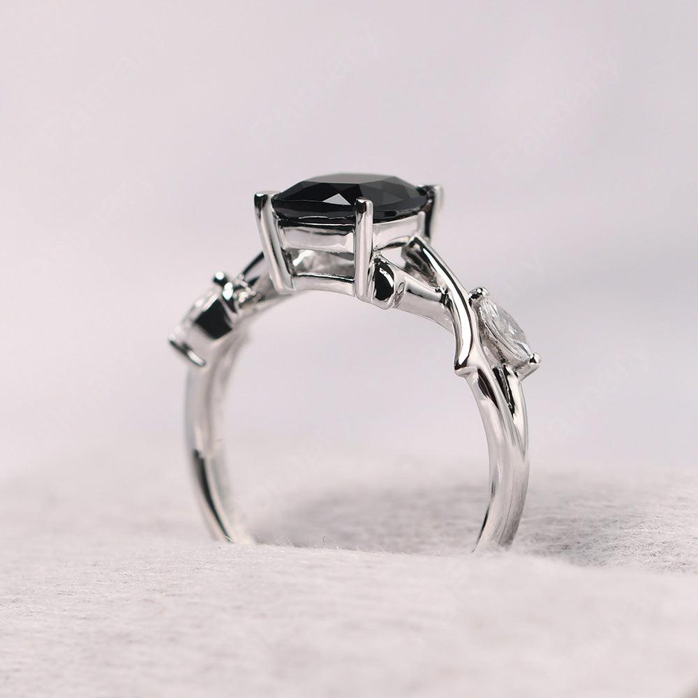 Cushion Cut Black Spinel Ring Sterling Silver - Palmary