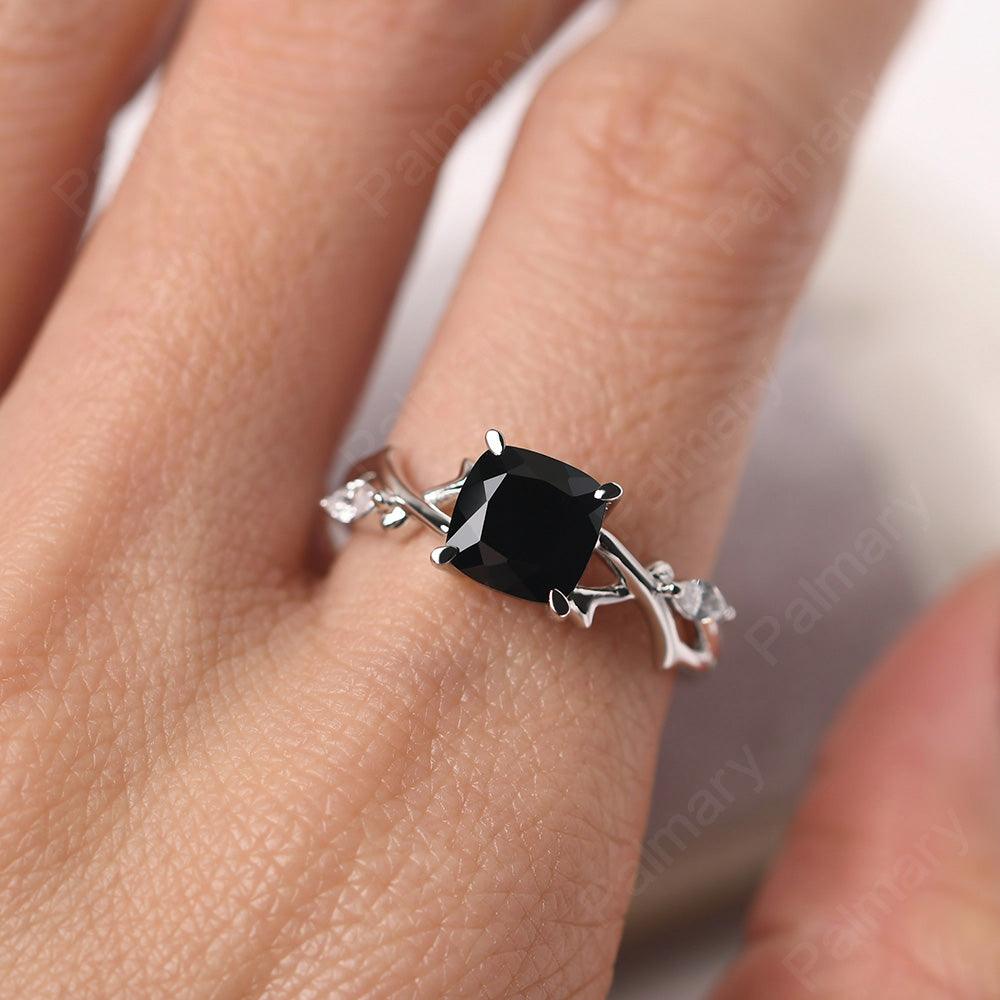 Cushion Cut Black Spinel Ring Sterling Silver - Palmary