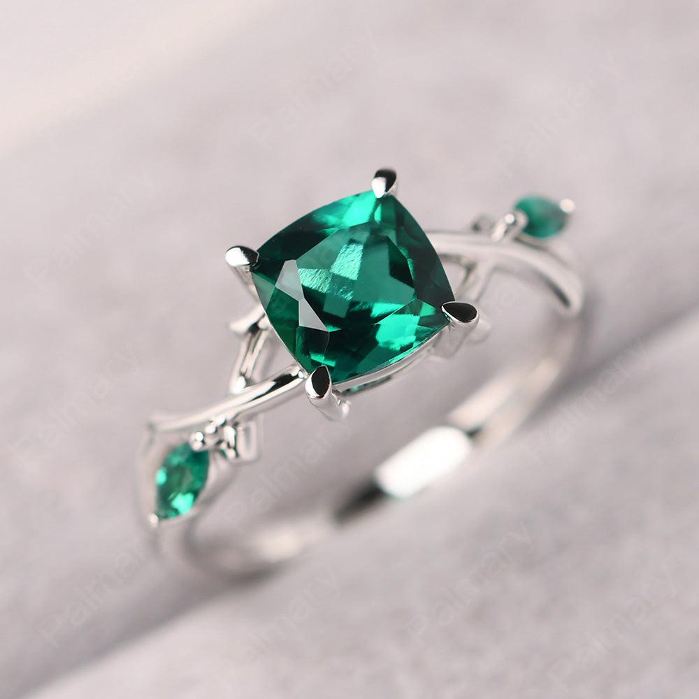 Cushion Cut Emerald Ring Sterling Silver - Palmary