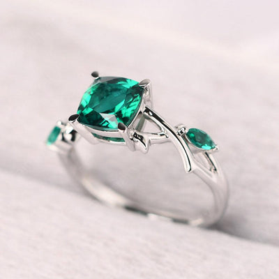 Cushion Cut Emerald Ring Sterling Silver - Palmary