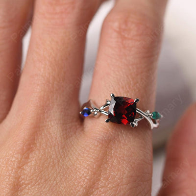 Cushion Cut Garnet Ring Sterling Silver - Palmary