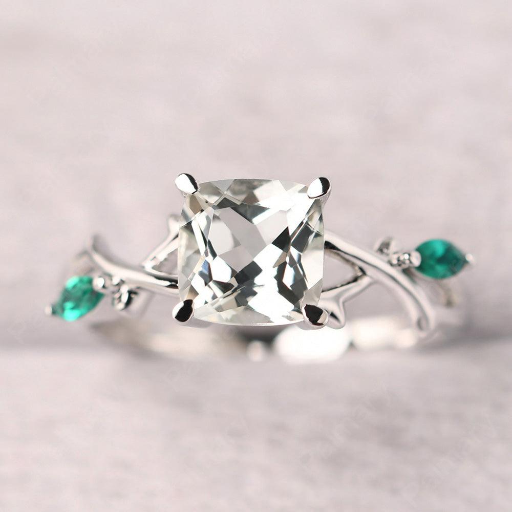 Cushion Cut Green Amethyst Ring Sterling Silver - Palmary