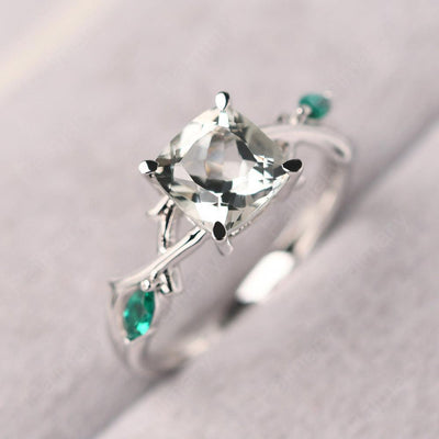 Cushion Cut Green Amethyst Ring Sterling Silver - Palmary