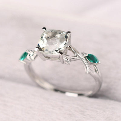 Cushion Cut Green Amethyst Ring Sterling Silver - Palmary