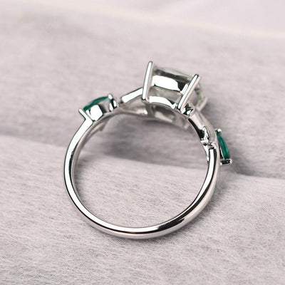 Cushion Cut Green Amethyst Ring Sterling Silver - Palmary