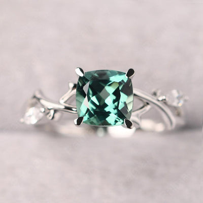 Cushion Cut Green Sapphire Ring Sterling Silver - Palmary