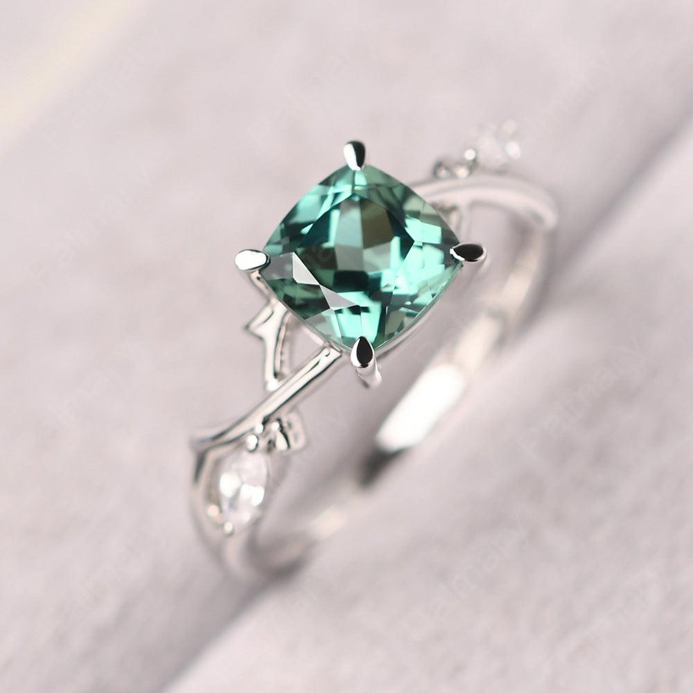 Cushion Cut Green Sapphire Ring Sterling Silver - Palmary