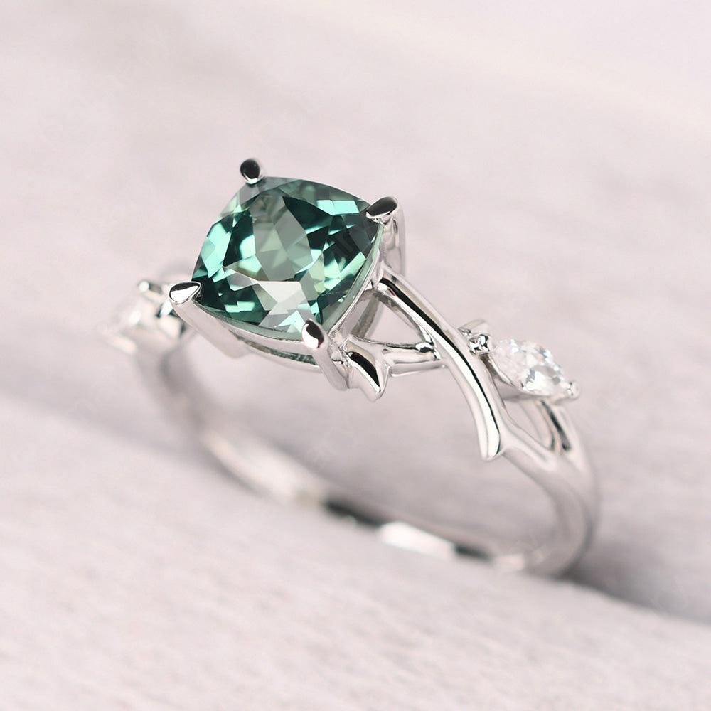 Cushion Cut Green Sapphire Ring Sterling Silver - Palmary