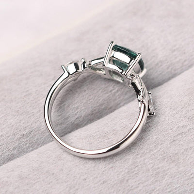 Cushion Cut Green Sapphire Ring Sterling Silver - Palmary