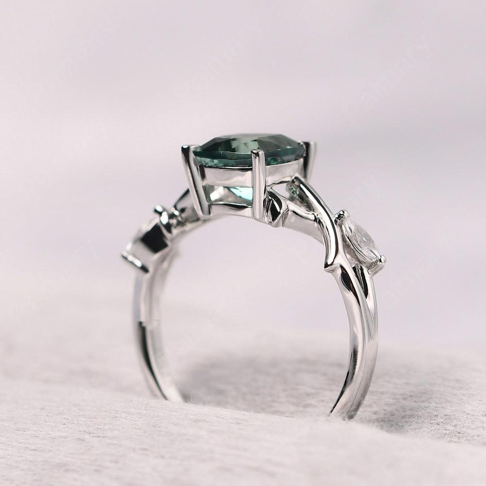 Cushion Cut Green Sapphire Ring Sterling Silver - Palmary