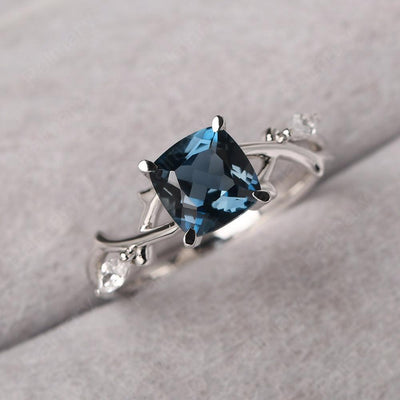 Cushion Cut London Blue Topaz Ring Sterling Silver - Palmary