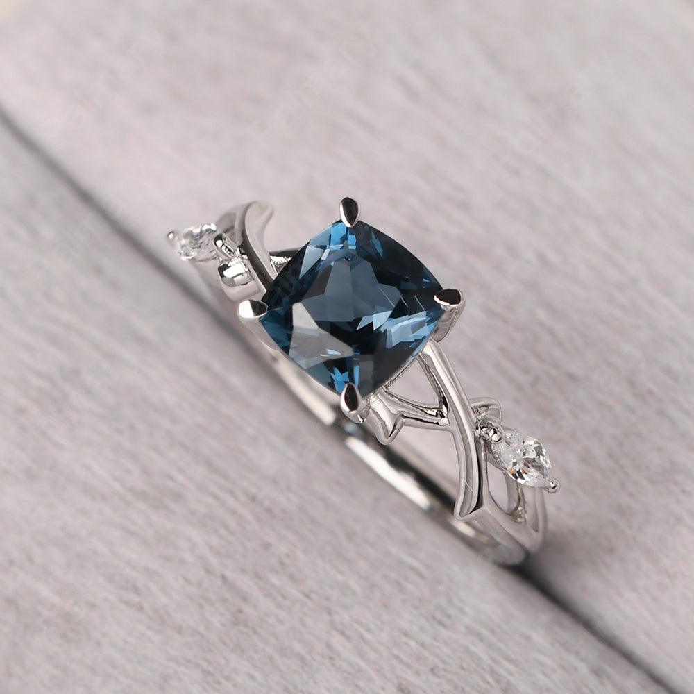 Cushion Cut London Blue Topaz Ring Sterling Silver - Palmary