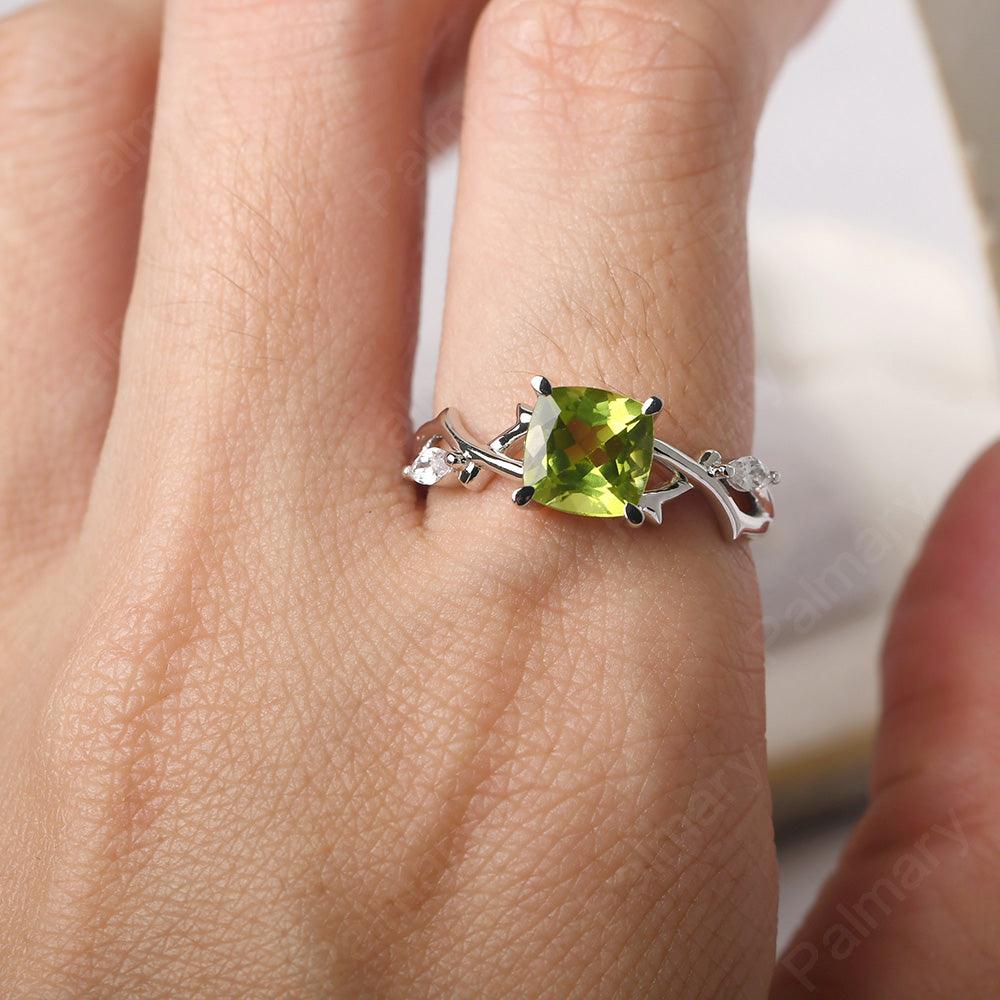 Cushion Cut Peridot Ring Sterling Silver - Palmary