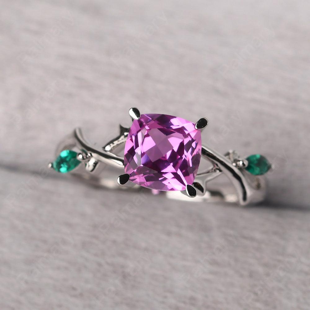 Cushion Cut Pink Sapphire Ring Sterling Silver - Palmary