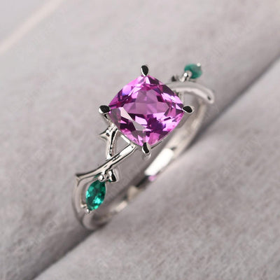 Cushion Cut Pink Sapphire Ring Sterling Silver - Palmary