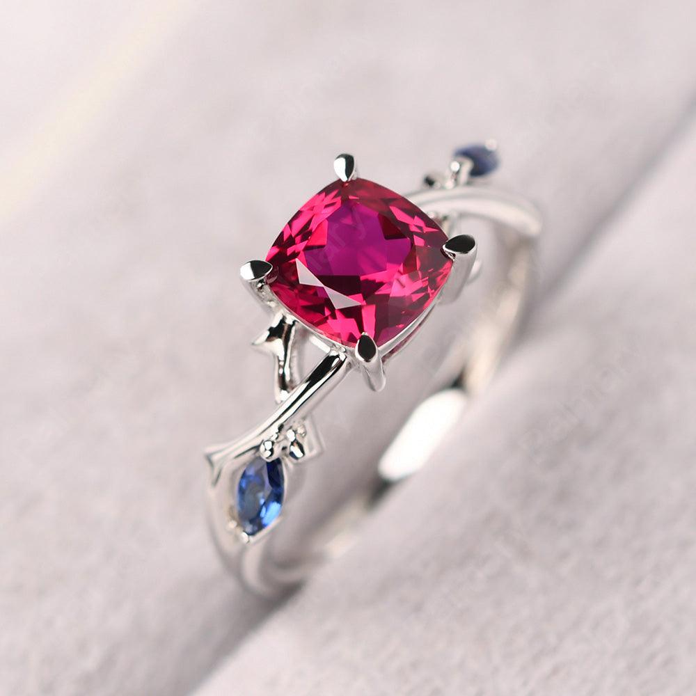 Cushion Cut Ruby Ring Sterling Silver - Palmary