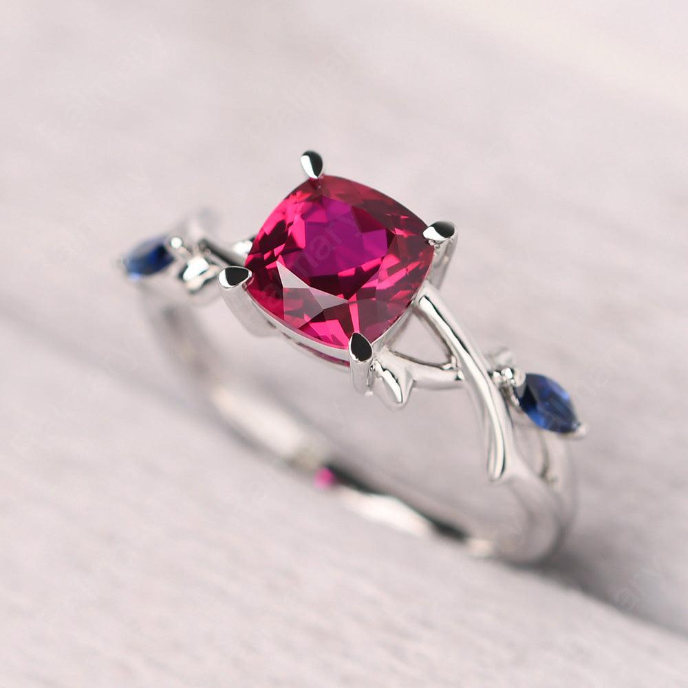 Cushion Cut Ruby Ring Sterling Silver - Palmary