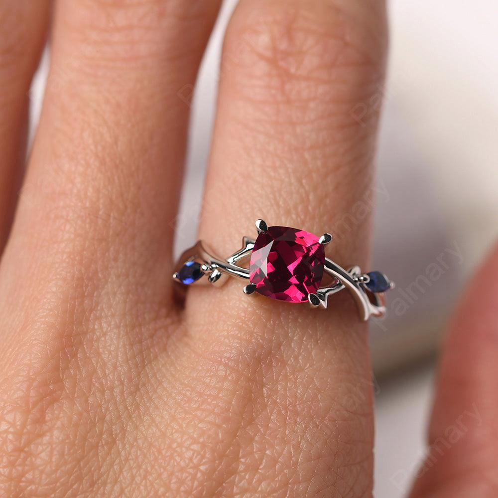 Cushion Cut Ruby Ring Sterling Silver - Palmary