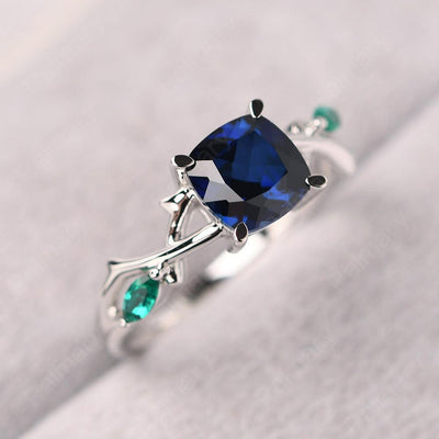 Cushion Cut Sapphire Ring Sterling Silver - Palmary