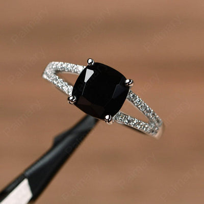 Cushion Cut Black Spinel Split Rings - Palmary