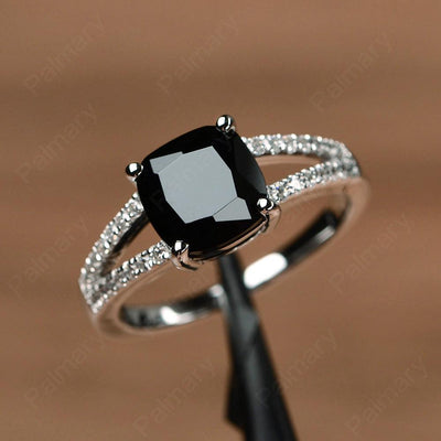 Cushion Cut Black Spinel Split Rings - Palmary