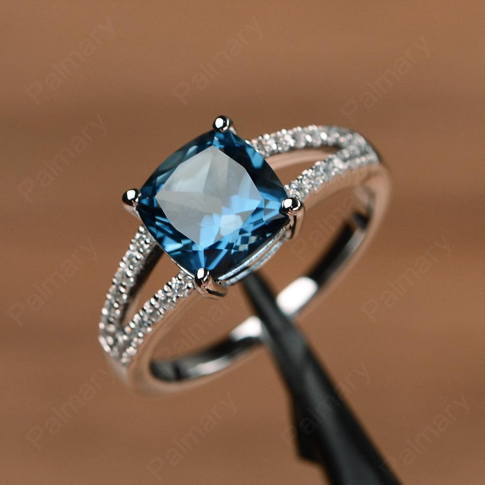 Cushion Cut London Blue Topaz Split Rings - Palmary