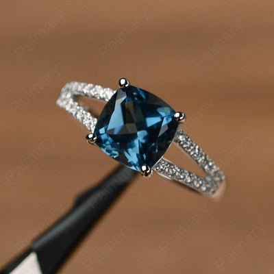 Cushion Cut London Blue Topaz Split Rings - Palmary