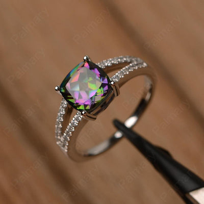 Cushion Cut Mystic Topaz Split Rings - Palmary