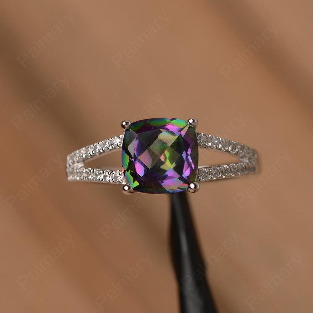 Cushion Cut Mystic Topaz Split Rings - Palmary