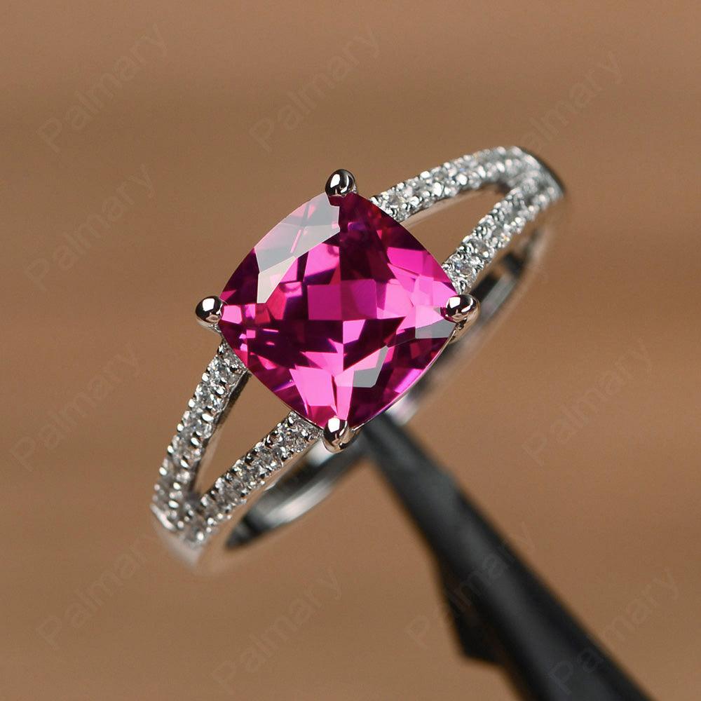 Cushion Cut Ruby Split Rings - Palmary