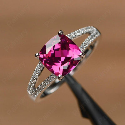 Cushion Cut Ruby Split Rings - Palmary