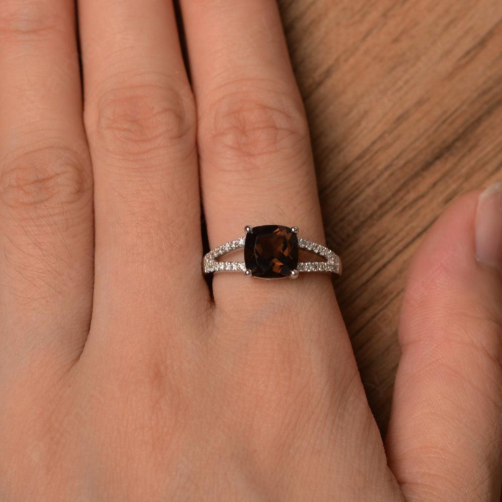Cushion Cut Smoky Quartz  Split Rings - Palmary
