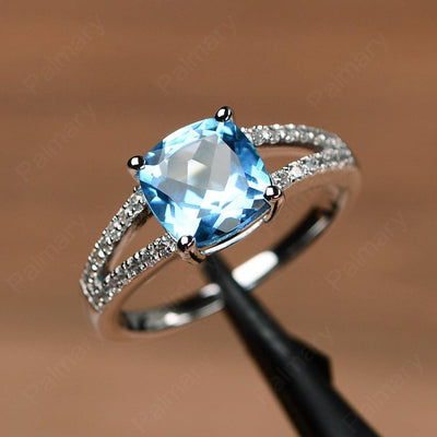 Cushion Cut Swiss Blue Topaz Split Rings - Palmary