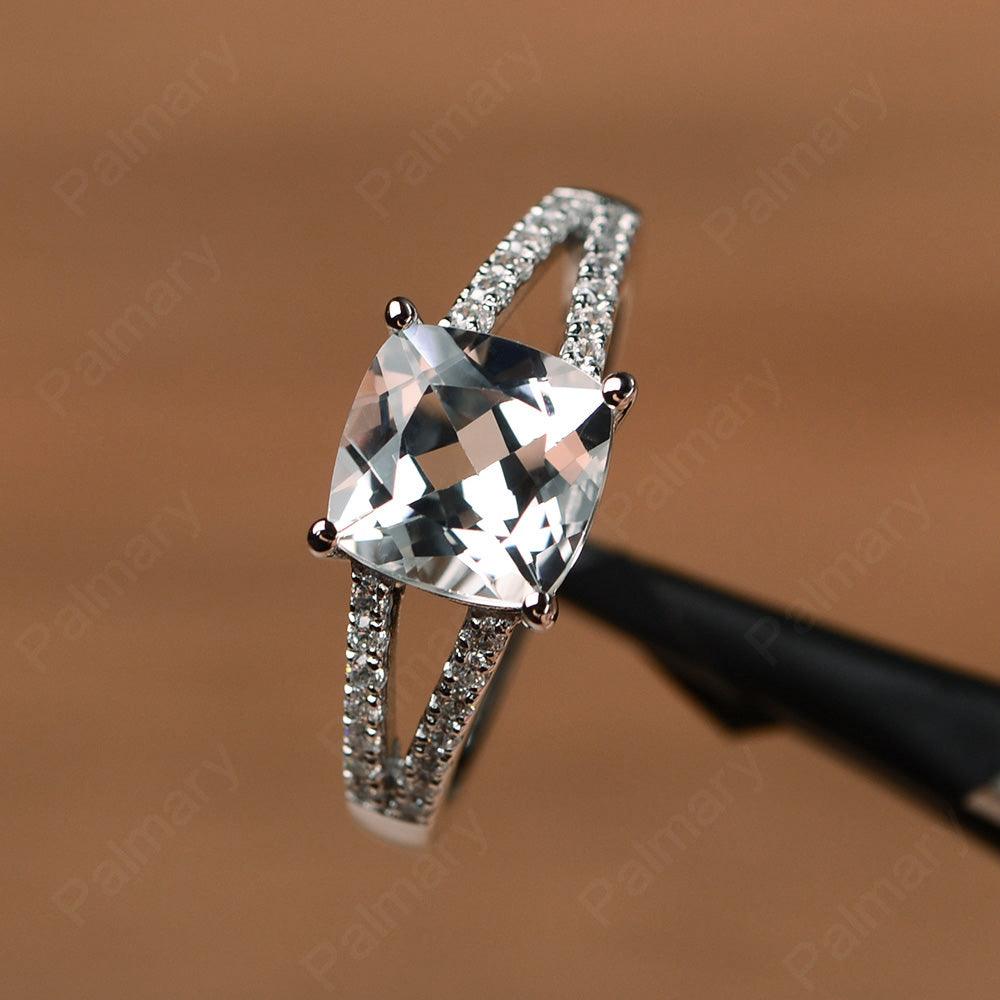 Cushion Cut White Topaz Split Rings - Palmary
