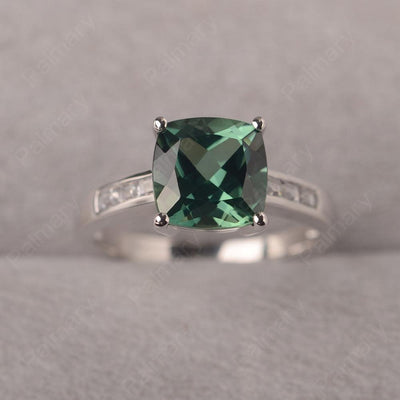 Cushion Cut Green Sapphire Engagement Ring Silver - Palmary