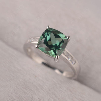 Cushion Cut Green Sapphire Engagement Ring Silver - Palmary