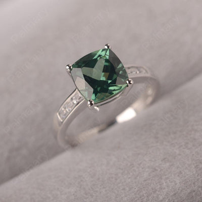 Cushion Cut Green Sapphire Engagement Ring Silver - Palmary