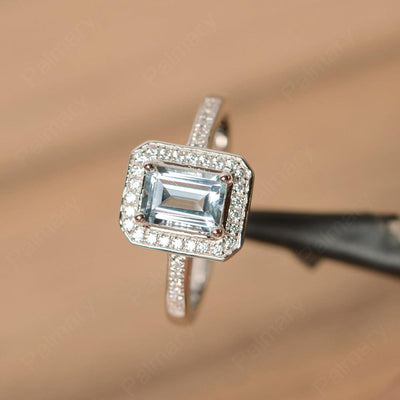 Emerald Cut Aquamarine Halo Rings - Palmary