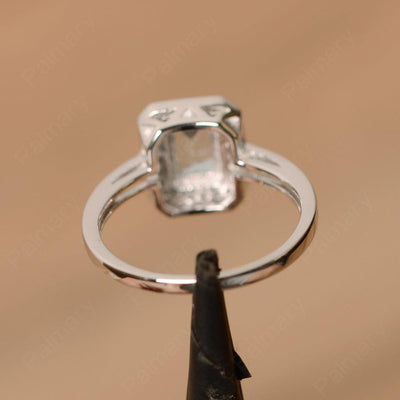 Emerald Cut Aquamarine Halo Rings - Palmary