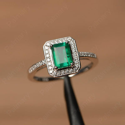 Emerald Cut Emerald Halo Rings - Palmary