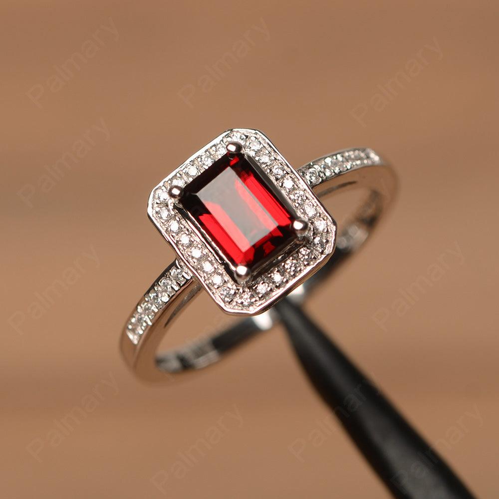 Emerald Cut Garnet Halo Rings - Palmary