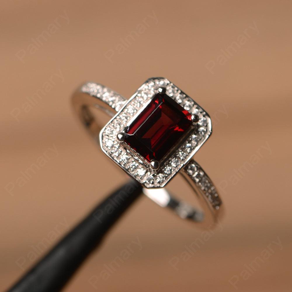 Emerald Cut Garnet Halo Rings - Palmary