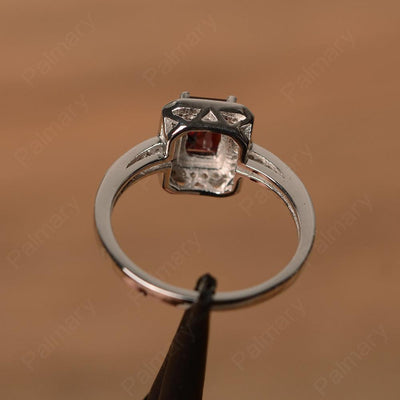 Emerald Cut Garnet Halo Rings - Palmary