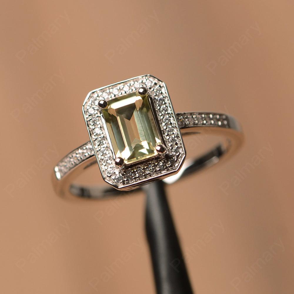 Emerald Cut Lemon Quartz Halo Rings - Palmary